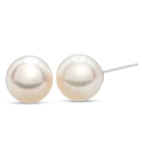 Pearl Stud Earrings With 9MM AA Japanese Akoya Pearls In 14 Karat White Gold