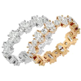 3 1/2 Carat Natural Oval and Round Diamond Eternity Ring In 14 Karat Yellow Gold, Ring Size 7