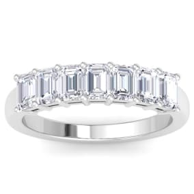 1 Carat Emerald Cut 7 Diamond Ring In 14 Karat White Gold
