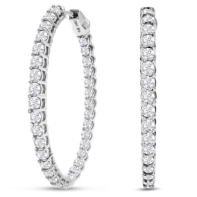 3 Carat Oval Shape Diamond Inside Out Hoop Earrings In 14 Karat White Gold
