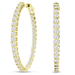 3 Carat Natural Oval Shape Diamond Inside Out Hoop Earrings In 14 Karat Yellow Gold