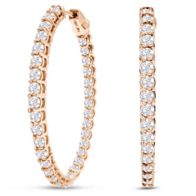 3 Carat Oval Shape Diamond Inside Out Hoop Earrings In 14 Karat Rose Gold