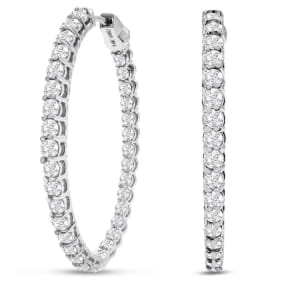 3 Carat Oval Shape Lab Grown Diamond Inside Out Hoop Earrings In 14 Karat White Gold