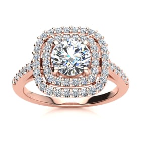 1 1/2 Carat Double Halo Moissanite Engagement Ring in 14k Rose Gold 