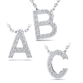 Diamond Initial Necklace In Solid Sterling Silver. All Letters Available A to Z