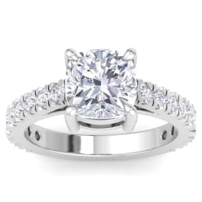 4 Carat Cushion Cut Lab Grown Diamond Classic Engagement Ring In 14K White Gold