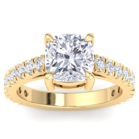 4 Carat Cushion Cut Lab Grown Diamond Classic Engagement Ring In 14K Yellow Gold