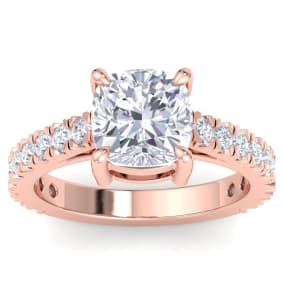 4 Carat Cushion Cut Lab Grown Diamond Classic Engagement Ring In 14K Rose Gold