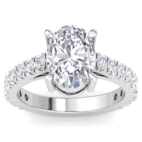 4 Carat Oval Shape Lab Grown Diamond Classic Engagement Ring In 14K White Gold
