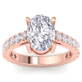 4 Carat Oval Shape Lab Grown Diamond Classic Engagement Ring In 14K Rose Gold