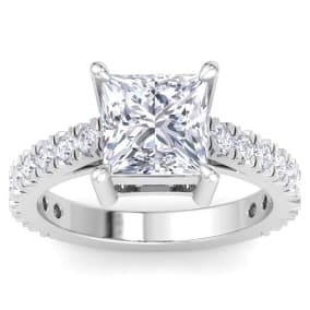 4 Carat Princess Cut Lab Grown Diamond Classic Engagement Ring In 14K White Gold