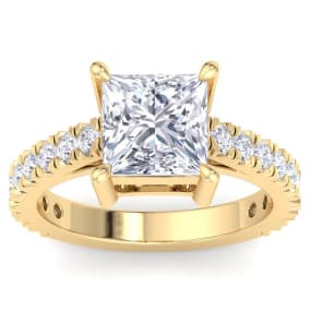 4 Carat Princess Cut Lab Grown Diamond Classic Engagement Ring In 14K Yellow Gold