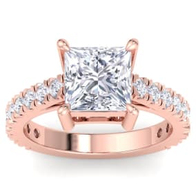 4 Carat Princess Cut Lab Grown Diamond Classic Engagement Ring In 14K Rose Gold