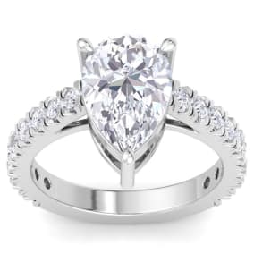 4 Carat Pear Shape Lab Grown Diamond Classic Engagement Ring In 14K White Gold