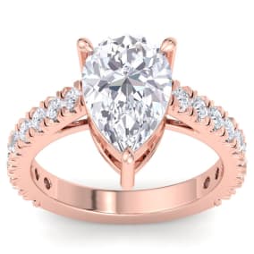 4 Carat Pear Shape Lab Grown Diamond Classic Engagement Ring In 14K Rose Gold