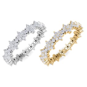 Eternity Ring Size 5-9.5, 1 Carat Flower Shape Lab Grown Diamond Eternity Ring, Available in 14K White Gold and Yellow Gold