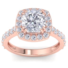 4 Carat Cushion Cut Lab Grown Diamond Halo Engagement Ring In 14K Rose Gold