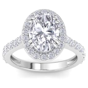 4 Carat Oval Shape Lab Grown Diamond Halo Engagement Ring In 14K White Gold