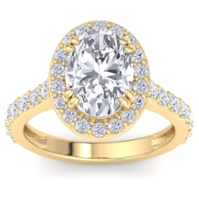 4 Carat Oval Shape Lab Grown Diamond Halo Engagement Ring In 14K Yellow Gold