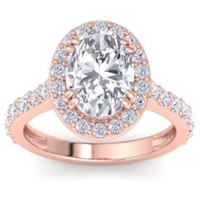 4 Carat Oval Shape Lab Grown Diamond Halo Engagement Ring In 14K Rose Gold
