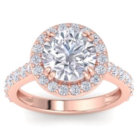 4 Carat Round Lab Grown Diamond Halo Engagement Ring In 14K Rose Gold