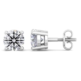 3 Carat Lab Grown Diamond Earrings In 14 Karat White Gold, Basket Setting