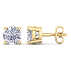 3 Carat Lab Grown Diamond Earrings In 14 Karat Yellow Gold, Basket Setting