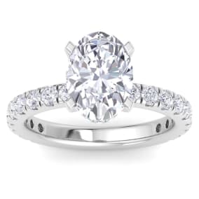 4 Carat Oval Shape Lab Grown Diamond Hidden Halo Engagement Ring In 14K White Gold