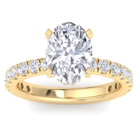 4 Carat Oval Shape Lab Grown Diamond Hidden Halo Engagement Ring In 14K Yellow Gold