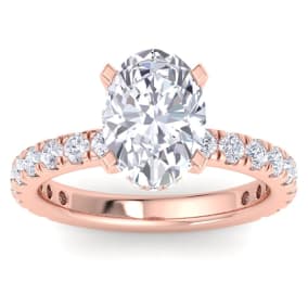 4 Carat Oval Shape Lab Grown Diamond Hidden Halo Engagement Ring In 14K Rose Gold