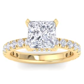 4 Carat Princess Cut Lab Grown Diamond Hidden Halo Engagement Ring In 14K Yellow Gold