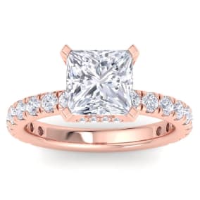 4 Carat Princess Cut Lab Grown Diamond Hidden Halo Engagement Ring In 14K Rose Gold