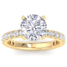 4 Carat Round Lab Grown Diamond Hidden Halo Engagement Ring In 14K Yellow Gold