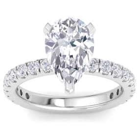 4 Carat Pear Shape Lab Grown Diamond Hidden Halo Engagement Ring In 14K White Gold