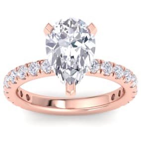 4 Carat Pear Shape Lab Grown Diamond Hidden Halo Engagement Ring In 14K Rose Gold