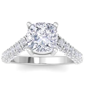 4 Carat Cushion Cut Lab Grown Diamond Curved Engagement Ring In 14K White Gold