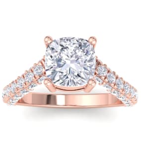 4 Carat Cushion Cut Lab Grown Diamond Curved Engagement Ring In 14K Rose Gold