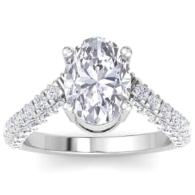 4 Carat Oval Shape Lab Grown Diamond Curved Engagement Ring In 14K White Gold