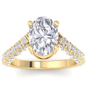 4 Carat Oval Shape Lab Grown Diamond Curved Engagement Ring In 14K Yellow Gold