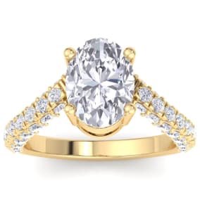 4 Carat Oval Shape Lab Grown Diamond Curved Engagement Ring In 14K Yellow Gold