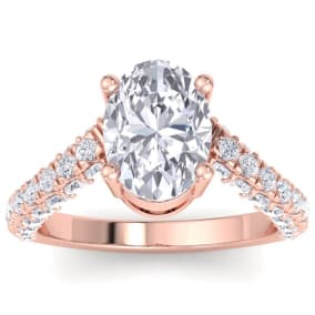 4 Carat Oval Shape Lab Grown Diamond Curved Engagement Ring In 14K Rose Gold