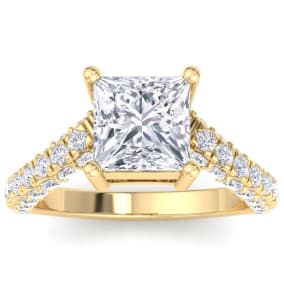 4 Carat Princess Cut Lab Grown Diamond Curved Engagement Ring In 14K Yellow Gold