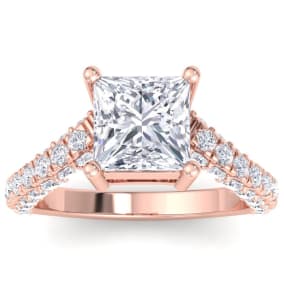 4 Carat Princess Cut Lab Grown Diamond Curved Engagement Ring In 14K Rose Gold