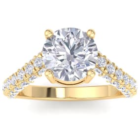 4 Carat Round Lab Grown Diamond Curved Engagement Ring In 14K Yellow Gold