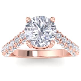 4 Carat Round Lab Grown Diamond Curved Engagement Ring In 14K Rose Gold