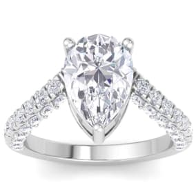 4 Carat Pear Shape Lab Grown Diamond Curved Engagement Ring In 14K White Gold