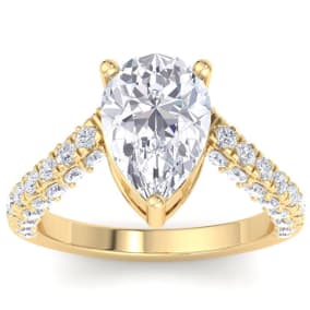 4 Carat Pear Shape Lab Grown Diamond Curved Engagement Ring In 14K Yellow Gold