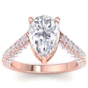 4 Carat Pear Shape Lab Grown Diamond Curved Engagement Ring In 14K Rose Gold