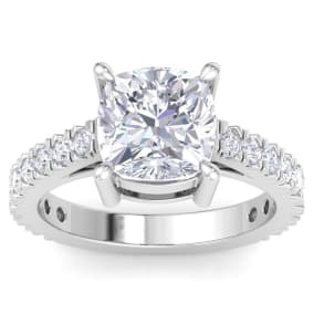 5 Carat Cushion Cut Lab Grown Diamond Classic Engagement Ring In 14K White Gold