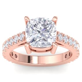 5 Carat Cushion Cut Lab Grown Diamond Classic Engagement Ring In 14K Rose Gold